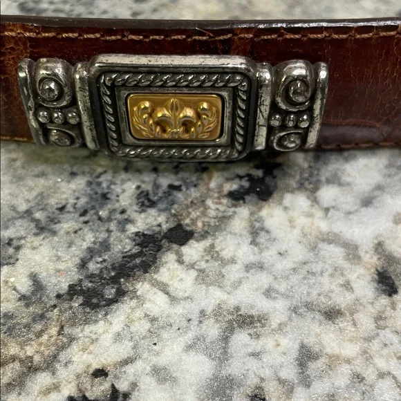 Brown Leather Belt with Silver and Gold Accents - Picture 8 of 9